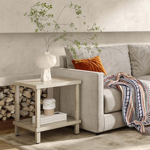 MMEOLUOOK Large End Table Square Side Table Modern Sofa Table 20 Inch Industrial Coffee Table NightStand with 2-Tier Storage Shelf for Living Room Bedroom Oak Grey MLBZ06Z - color: Oak Grey