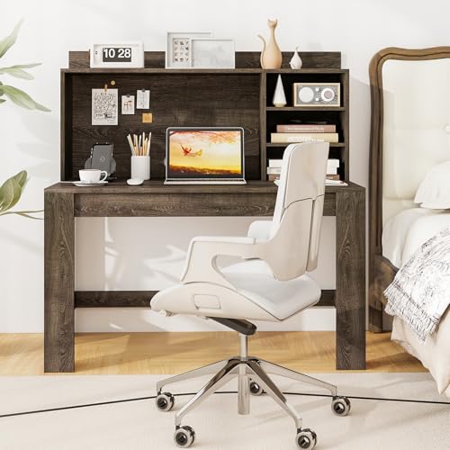 Tangkula Computer Desk with Hutch & Charging Station, Home Office Writing Study Desk with Storage Shelves, Cable Management Hole, Laptop Desk, Desk for Bedroom, Computer Workstation (Gray Oak) - color: Gray Oak