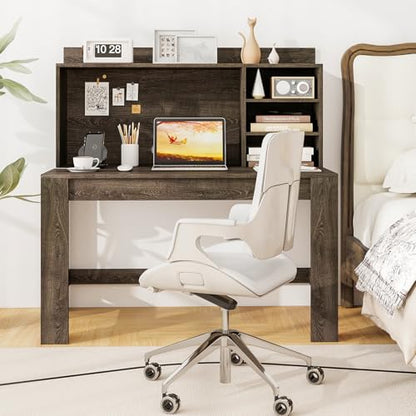 Tangkula Computer Desk with Hutch & Charging Station, Home Office Writing Study Desk with Storage Shelves, Cable Management Hole, Laptop Desk, Desk for Bedroom, Computer Workstation (Gray Oak) - color: Gray Oak