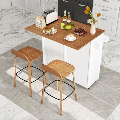 Giantex Kitchen Island Cart with Hidden Tilt Out Trash Can Cabinet, Drop Leaf, 2 Drawers, Towel Rack, Rolling Mobile Breakfast Bar Table, Wood Kitchen Storage Cart on Wheels (White & Natural) - color: White