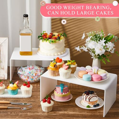 RattanView 2 Pcs 14 Inch Large Acrylic Risers Display Stands 5 mm Thick Acrylic Shelf Riser Showcase for Collectibles Jewelry Cupcakes Food Figures Perfume Cabinet (White) - color: White, size: 14 Inch, 5 mm