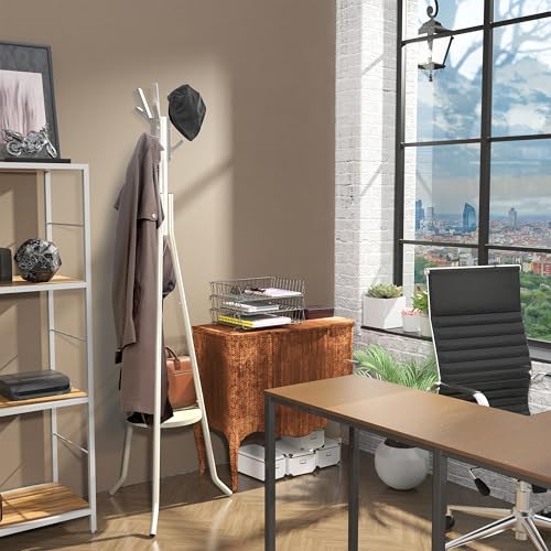 Simple Houseware Freestanding Coat Rack with Shelf, 9 hooks, White - color: White, style: Modern