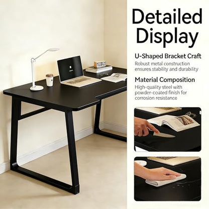 Computer Desk 39.4 Inch Small Office Desk with Wood Top and Metal Frame, Study Writing Desk for Home, Bedroom, Gaming, U-Shaped Leg Design, Modern Simple - color: Frame：black/Board：black