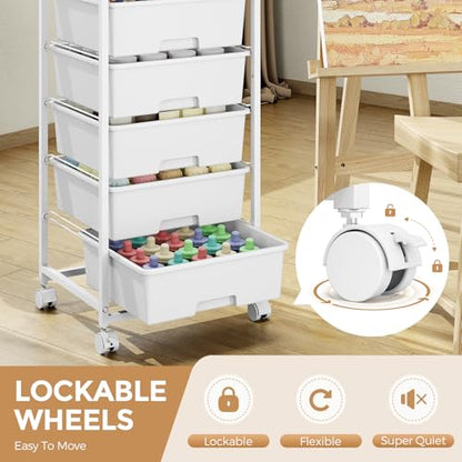 6 Drawer Rolling Storage Cart with Wooden Top and Wheels for Crafts,White | Easy Setup, Large Capacity, Sturdy Build, Lockable Mobility, For office, classroom and art studio supplies - color: White