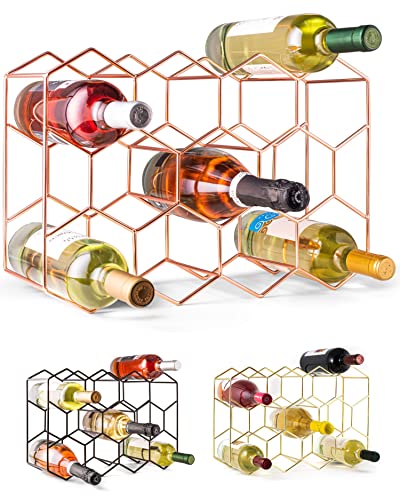 Gusto Nostro Countertop Wine Rack - 14 Bottle Freestanding Modern Metal Wine Rack - 3 Tier Tabletop Wine Holder Stand for Cabinet, Pantry Wine Bottle Storage - No Assembly Required (Small, Rose Gold) - color: Rose Gold