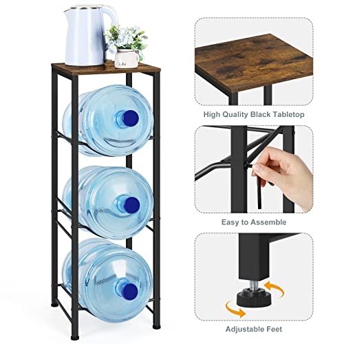 5 Gallon Water Jug Holder 3-Tiers Water Dispenser Stand Rack, Water Bottle Organizer with Storage Shelves for Kitchen Living Room Office, Rustic Brown - style: Square Tube Brown