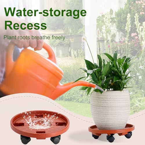 Doseno Plant Caddy with Wheels, Plant Dolly with Wheels, 2 Pack, 13 in | Round rolling plant caddy, 200 lb capacity; plant saucer on wheels with 360° casters moves flower pots indoors or on patios - color: 2 Pack-Brown