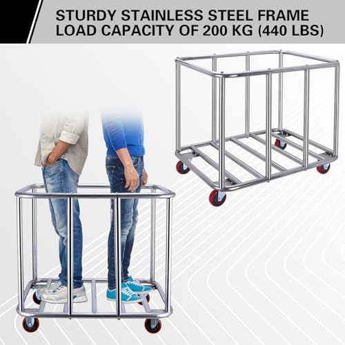Commercial Laundry Cart with Wheels,400L Large Industrial Laundry Cart,Commercial Laundry Basket with Sturdy Stainless Steel Frame and Oxford Bag for Home Hotel Hospital 440 lbs (Black) - color: Black