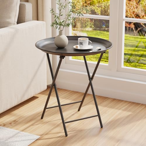 Garden 4 you Folding TV Tray Table, Metal Round Side Table, Black Dinner Table with Metal Frame, Modern Outdoor Tray Table for Living Room, Bedroom, Patio & Small Spaces, 1 Pack - color: Black, size: 1 PC
