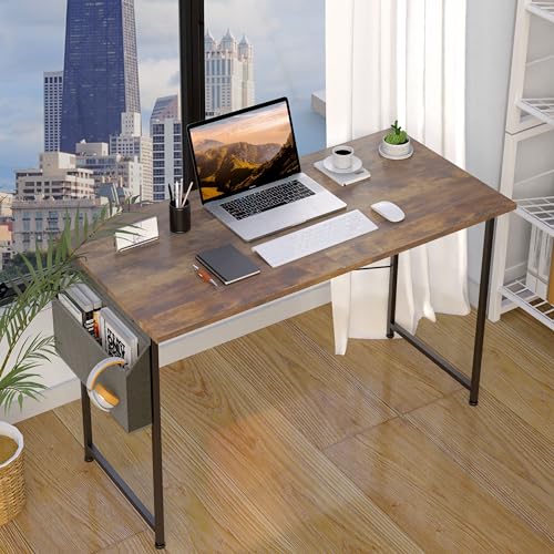 Small Space Writing Desk with Headphone Hooks, Modern Simple Design, Suitable for Study, Home Office and Living Room - color: Brown, size: 47 Inch