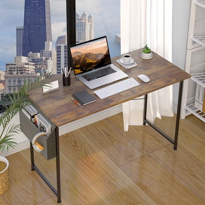 Small Space Writing Desk with Headphone Hooks, Modern Simple Design, Suitable for Study, Home Office and Living Room - color: Brown, size: 47 Inch