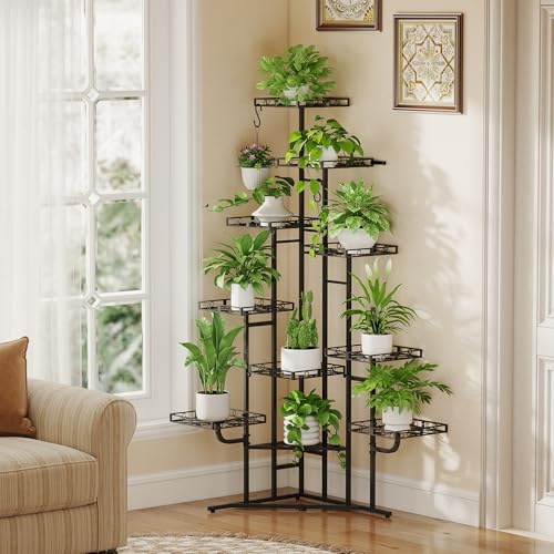 Quikraen 58" Tall Plant Stand Indoor,Multiple Tiers Corner Plant Shelf for Corner,10-Tier Large Metal Flower Holder, Plant Rack for Home Decor, Patio (Black) - color: Black-58"