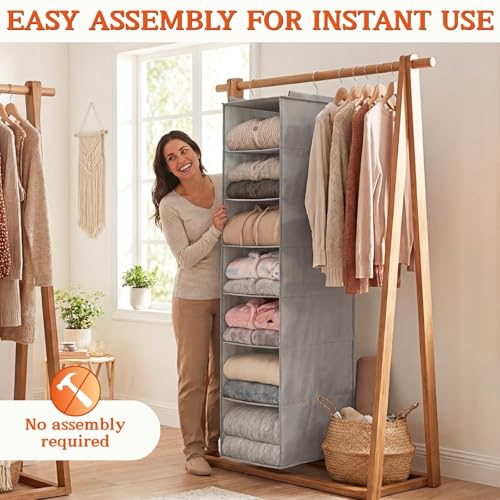 Deep Pocket Hanging Closet Organizer, 8 Tier Hanging Shoe Organizer | Adjustable Shelf Height Closet Organizers and Storage for Sweaters, Shoes, Hoodies & Blankets, Heavy Duty Hanging Shelves - size: Extra Deep