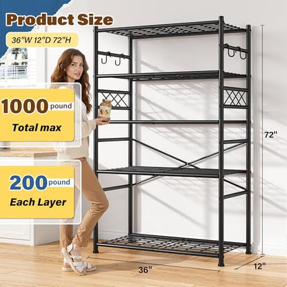 DurayLoly Storage Shelves 5-Tier Large Capacity Wire Shelving with Hooks, Heavy Duty Garage Shelving Unit with Leveling Feet, Stable Metal Shelf for Pantry, Kitchen and Closet, 72" H x 36" W x 12" D - size: 36" W x 12" D x 72" H (5T)