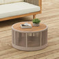 26" Outdoor Rustic Coffee Table,Rattan Rope & Acacia Wood Center Table with Round Top & Iron Frame, Easy Assembly, Versatile Weather-Resistant Patio Furniture for Garden, Yard, Balcony, Beige Teak - size: 26"