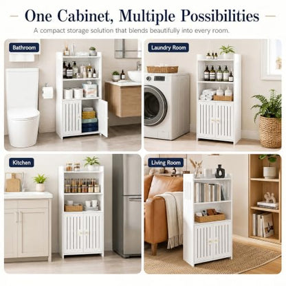 HAYOFAMY 4-Tier Bathroom Storage Cabinet 8.7" D x 14.2" W x 29.5" H | White Floor Cabinet, Freestanding Organizer with Door, for Living Room Kitchen Small Space, PVC Material - size: 4-Tier Floor