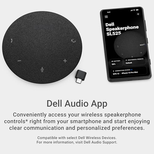 Dell Pro Plus Wireless Speakerphone - SL525 - USB-C, Zoom/Microsoft Teams Certified, Wired/Wireless, Bluetooth 5.3, Omni-Directional, AI-Based Noise Cancellation - style: SL525