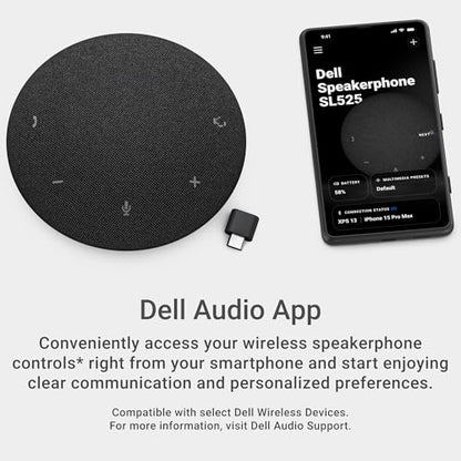 Dell Pro Plus Wireless Speakerphone - SL525 - USB-C, Zoom/Microsoft Teams Certified, Wired/Wireless, Bluetooth 5.3, Omni-Directional, AI-Based Noise Cancellation - style: SL525