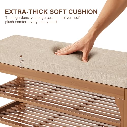 PETKABOO 39.4" Shoe Storage Bench with Cushion, 3-Tier Shoe Rack Bench with Adjustable Shelf, 400 LB Capacity, Boot Storage Compartment, Shoe Organizer for Entryway, Hallway, Bedroom, Closet - size: 39.4" with Boot Slot