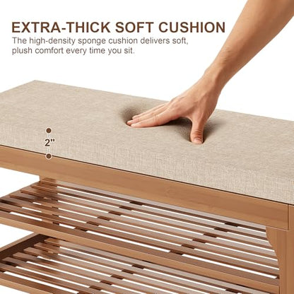 PETKABOO 39.4" Shoe Storage Bench with Cushion, 3-Tier Shoe Rack Bench with Adjustable Shelf, 400 LB Capacity, Boot Storage Compartment, Shoe Organizer for Entryway, Hallway, Bedroom, Closet - size: 39.4" with Boot Slot