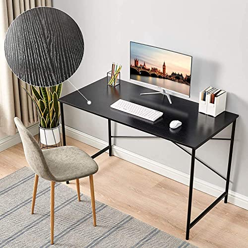 FurnitureR Computer Desk 42.7-Inch Home Office Desk Student Writing Desk with Metal Legs Wood Top Modern Simple Workstation for Small Rooms, 42.7 x 23.6 x 29.7 in (Black) - color: Black