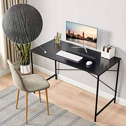 FurnitureR Computer Desk 42.7-Inch Home Office Desk Student Writing Desk with Metal Legs Wood Top Modern Simple Workstation for Small Rooms, 42.7 x 23.6 x 29.7 in (Black) - color: Black