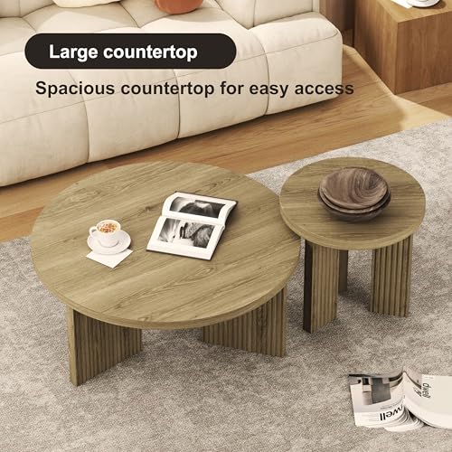 Nesting Coffee Table Set of 2, Walnut | Modern Wooden Coffee Table, Circle Tea Table and End Table Set, Accent Center Tables for Living Room, Office - color: Walnut, style: Coffee Table Set of 2