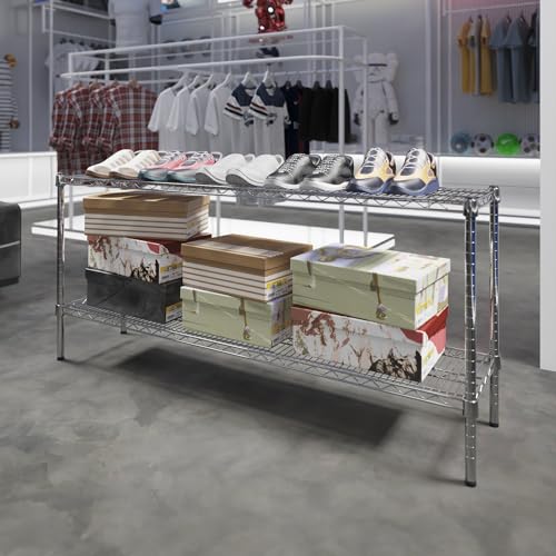 14" Deep x 60" Wide x 27" Height Wire Shelving Kit | 2-Tier | NSF Commercial Storage Rack Unit - size: 14" Deep x 60" Wide
