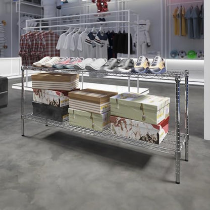 14" Deep x 60" Wide x 27" Height Wire Shelving Kit | 2-Tier | NSF Commercial Storage Rack Unit - size: 14" Deep x 60" Wide