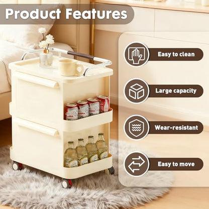 2 Tier Rolling Cart with Drawers - Multi-Functional Storage Slim Rolling Cart with 2 Drawers - Storage Cabinet for Bedroom, Living Room & Kitchen, Ideal for Snacks, Toys & Daily Essentials