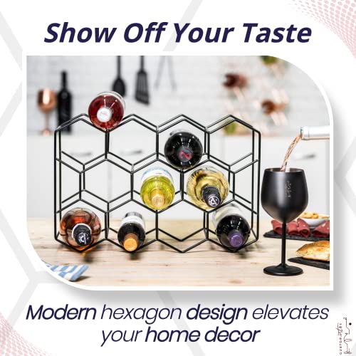 Gusto Nostro Countertop Wine Rack - 14 Bottle Freestanding Modern Black Metal Small - 3 Tier Tabletop Wine Holder Stand for Cabinet, Pantry - Wine Racks Countertop - No Assembly Required - color: Black