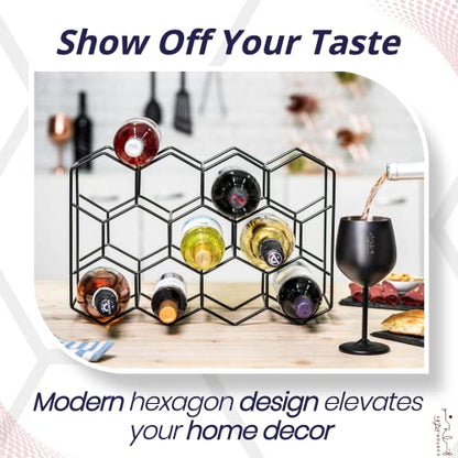 Gusto Nostro Countertop Wine Rack - 14 Bottle Freestanding Modern Black Metal Small - 3 Tier Tabletop Wine Holder Stand for Cabinet, Pantry - Wine Racks Countertop - No Assembly Required - color: Black