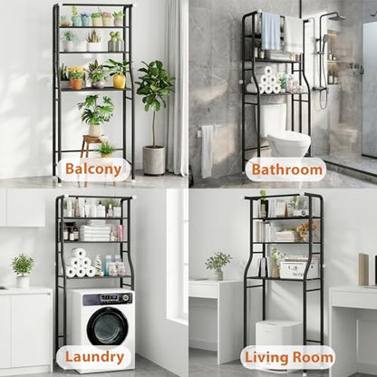 UDEAR 3-Tier Over The Toilet Rack,Bathroom Shelf Space Saver,Corner Stand Storage Organizer Accessories,the Washing Machine,with Hanging Rod,Tower Shelf,Black
