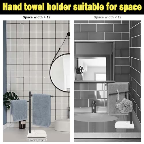 Standing Hand Towel Holder, Hand Towel Stand with Marble Base, 304 Stainless Steel Towel Rack with 2 Swivel Arm, Countertop Stand Towel Ring Towel Bar for Bathroom (Matte Black) - color: Matte Black