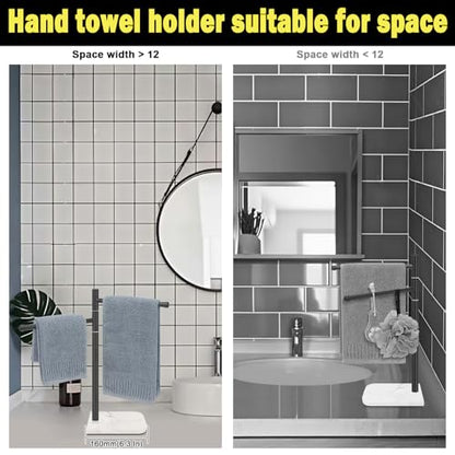 Standing Hand Towel Holder, Hand Towel Stand with Marble Base, 304 Stainless Steel Towel Rack with 2 Swivel Arm, Countertop Stand Towel Ring Towel Bar for Bathroom (Matte Black) - color: Matte Black