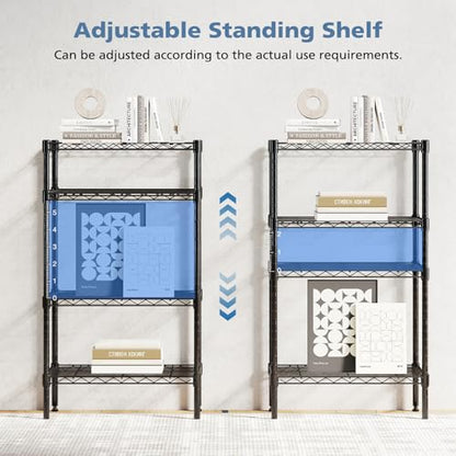NEWBULIG 4-Tier Metal Wire Storage Shelves, Adjustable Heavy Duty Steel Shelving Unit, Freestanding Storage Rack Organizer for Kitchen, Pantry, Garage, Bathroom, 23.2" W x 13.4" D x 47.2" H, Black - size: 23.2" W x 13.4" D x 47.2" H