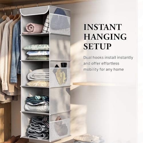 Simple Houseware 5 Shelf Hanging Closet Organizer, Gray - color: Grey, size: 5 Shelf