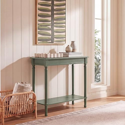 SAFAVIEH Furniture - Tinsley Rectangle Console Table - Dusty Green - Solid Wood - Farmhouse Turned-Leg Design - Ideal for Entryway, Living Room, Hallway, 28" W x 11.75" D x 28" H (CNS5724G) - color: Dusty Green