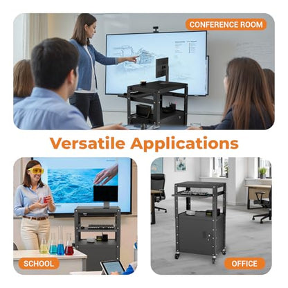 Mobile AV Cart with Cabinet, Rolling Computer Cart Height Adjustable Rolling Media Utility Cart with Extra Storage Space, 4 Outlets, Pullout Keyboard Tray Perfect for Home or Office Use - size: Style4 24x18Wx42H