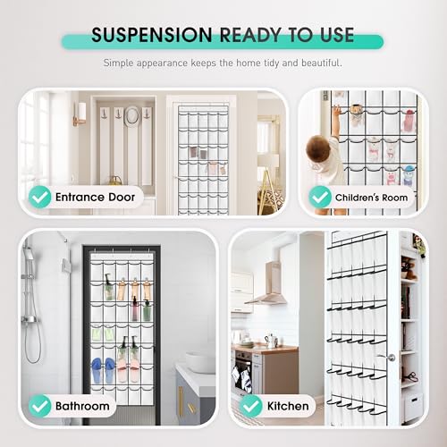WVM Over the Door Shoe Organizer with 35 Breathable Mesh Pockets, Hanging Shoe Organizer for Door with 4 Metal Hooks, Large Capacity Closet Storage for Shoes, Accessories, White - style: White