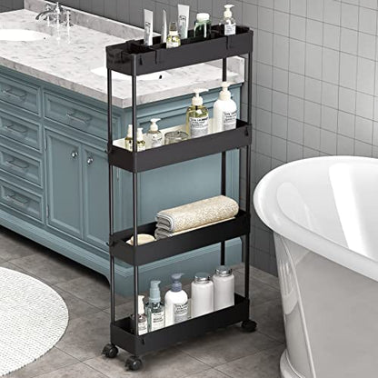 SPACELEAD Slim Storage Cart 4 Tier,Bathroom Organizer Rolling Utility,Mobile Shelving Unit Slide Out for Office, Kitchen, Laundry Room & Narrow Places,Black - color: Black