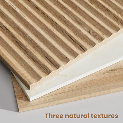 Fluted Nightstand Set of 2,Modern End Table with Faux Marble Top,2 Storage Drawers Side Table,Bedside Table for Bedroom, Living Room,Curved Profile Design Furnitue,Natural Oak - color: 2pcs_oak
