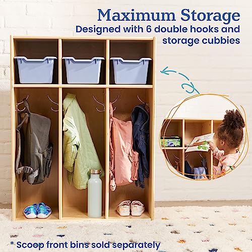 ECR4Kids Streamline 3-Section Toddler Coat Locker with Cubby Storage, Kids Furniture, Natural - color: Natural