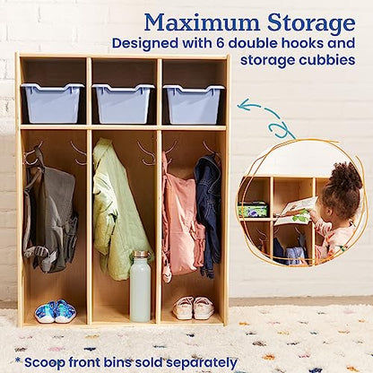 ECR4Kids Streamline 3-Section Toddler Coat Locker with Cubby Storage, Kids Furniture, Natural - color: Natural