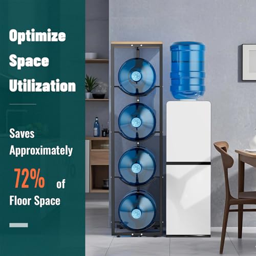 MYLOLF 5 Gallon Water Jug Holder with Storage Shelve : 4 Tier Water Jug Stand Holder for 5 Gallon Water Dispenser- 5 Gal Water Bottle Storage Rack Organizer for Home Kitchen Garage - size: 4 Tier +