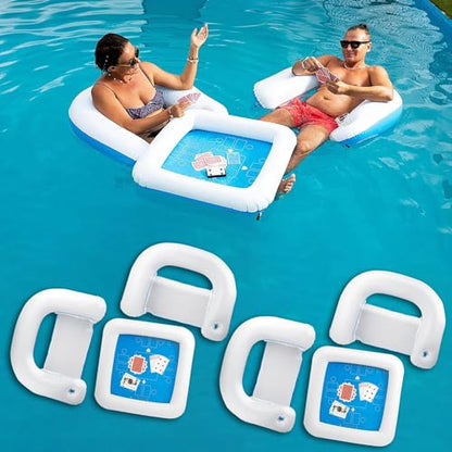 Zento Table for Pool Inflatable Game Station Set with Waterproof Playing Cards Poker Game Deck and Chairs - Card Table with Inflatable Seats for Fun in The Water by The Beach Pool (2 Packs) - size: 2