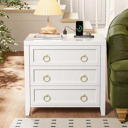 Huuger Paint Night Stand with Charger Station, 3 Drawer Nightstand Set of 2 | Larger Wider Bedside Table with USB-C Port, Modern End Table, for Bedroom, Living Room, White Nightstand - color: White