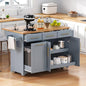 Kitchen Island with Trash Can Storage Cabinet and Power Outlet, Rolling Kitchen Cart on Wheels with Drop Leaf, Spice Rack, Towel Rack and Adjustable Shelf for Dining Room (60", Grey Blue) - color: Grey Blue