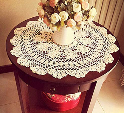 Damanni Beige Cotton Handmade Crochet Lace Tablecloth Doilies Table Overlay,Round,19 Inch,2PCS - size: Beige-2pc-19 Inch