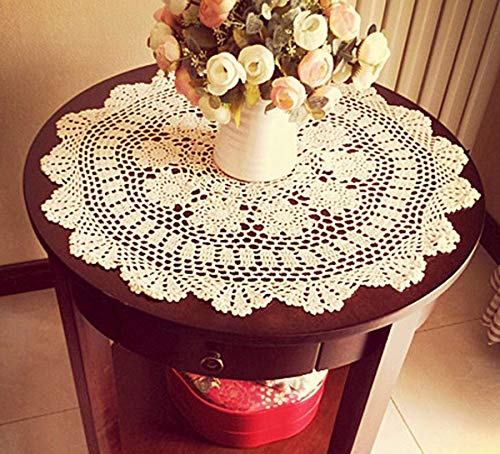 Damanni Beige Cotton Handmade Crochet Lace Tablecloth Doilies Table Overlay,Round,19 Inch,2PCS - size: Beige-2pc-19 Inch